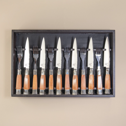 Square Wood Handle Double Alpaca of 12 pieces for 6 guest