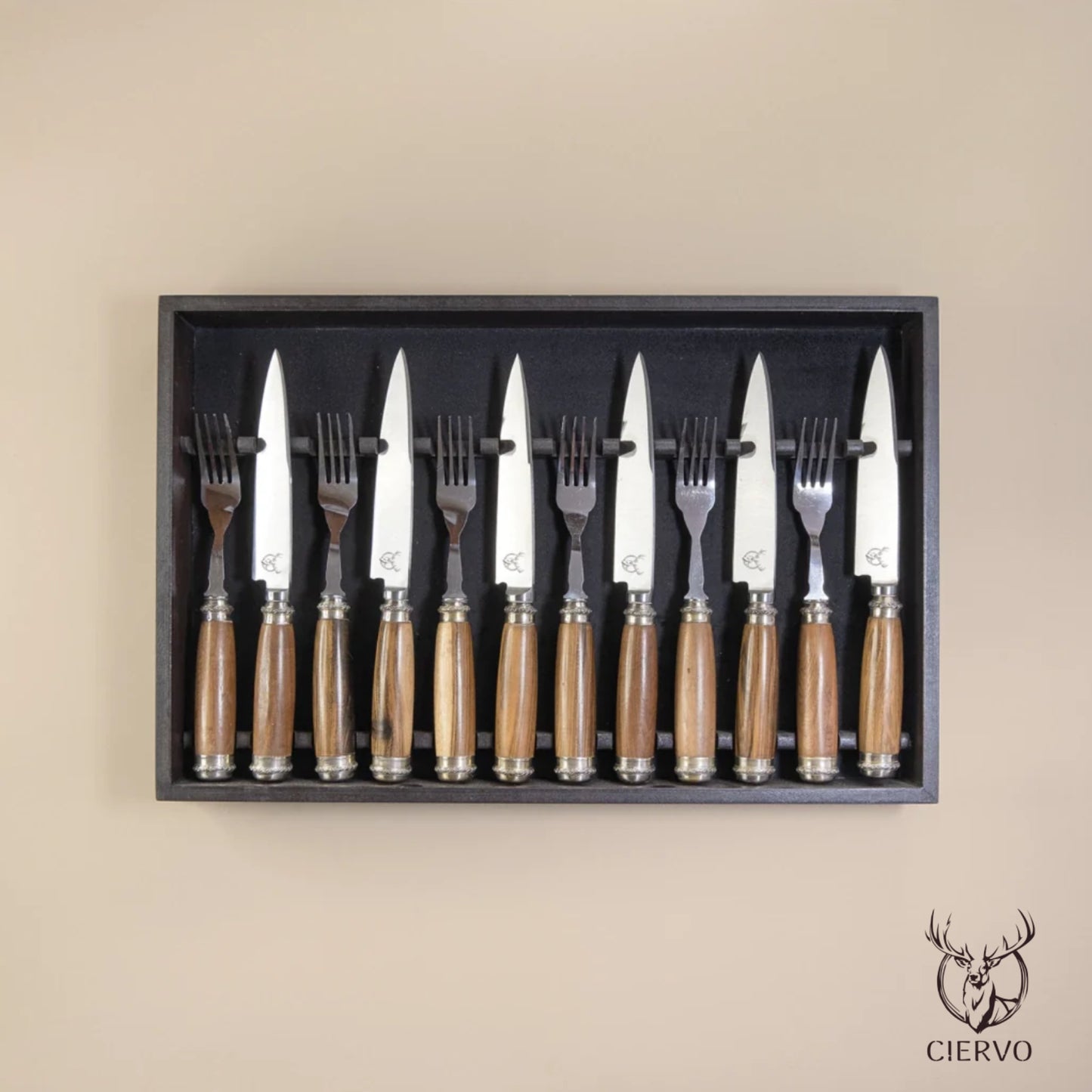 Round Wood Handle with Double Alpaca of 12 pieces for 6 guest