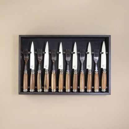 Round Wood Handle with Double Alpaca of 12 pieces for 6 guest