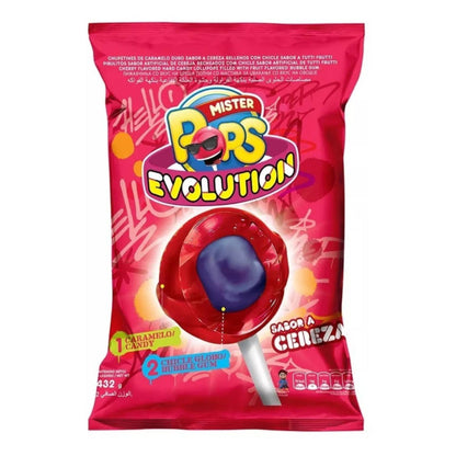 Arcor Mister Pops Evolution Cherry Lollipops with Bubblegum Filling 432g