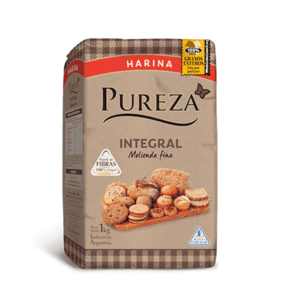 Pureza 100% Whole Wheat Flour Fine Grind 1kg | Stone Milled Argentine Flour