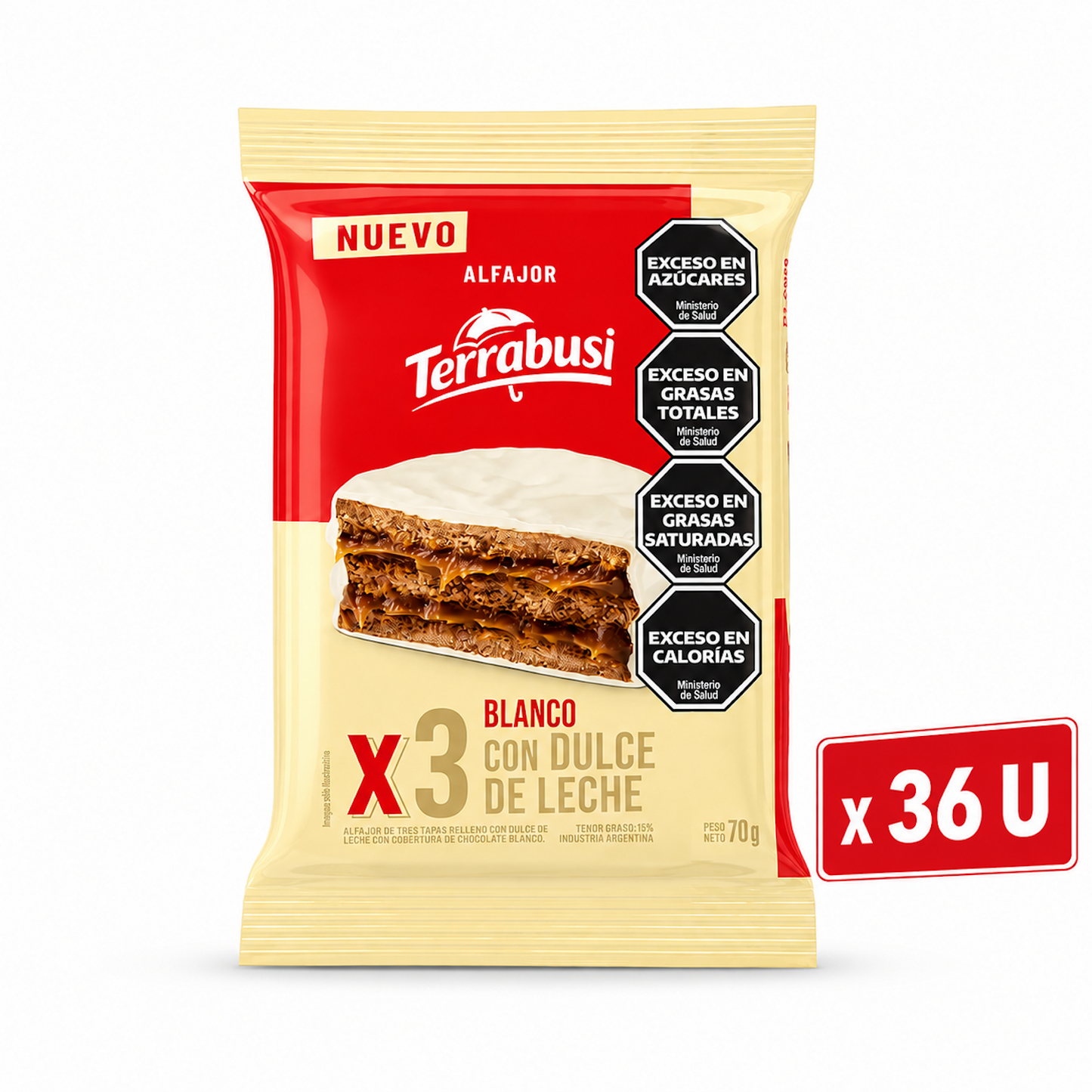 Terrabusi Triple White Alfajor Box 36 Units 70g