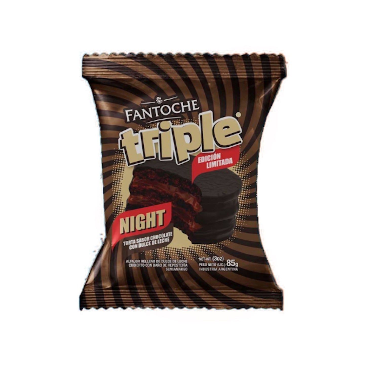 Fantoche Night Triple Dark Chocolate Alfajor with Dulce de Leche 85g