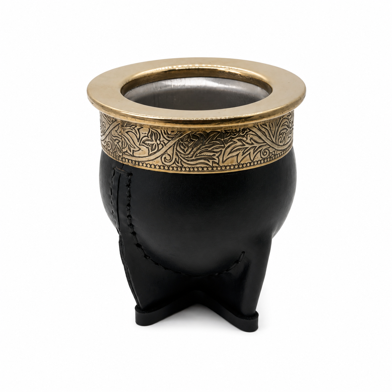 Black Imperial Steel Mate with Engraved Leaf Rim & Stainless Steel Bombilla