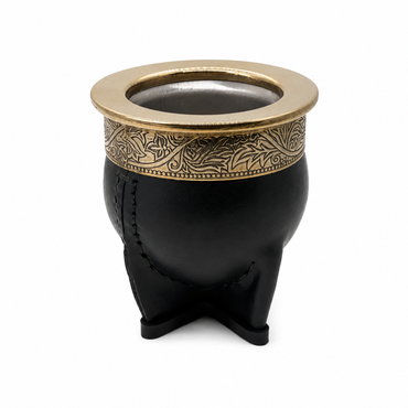 Black Imperial Steel Mate with Engraved Leaf Rim & Stainless Steel Bombilla