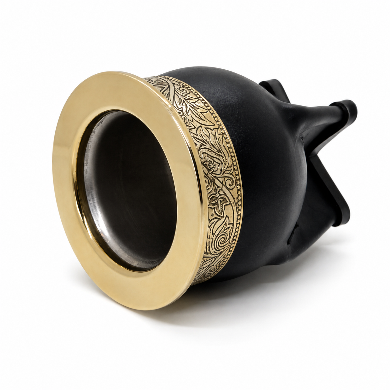 Black Imperial Steel Mate with Engraved Leaf Rim & Stainless Steel Bombilla