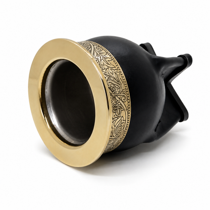 Black Imperial Steel Mate with Engraved Leaf Rim & Stainless Steel Bombilla
