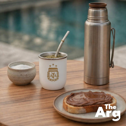 White Steel AFA Mate with Flat Bombilla | Argentine Mate Set