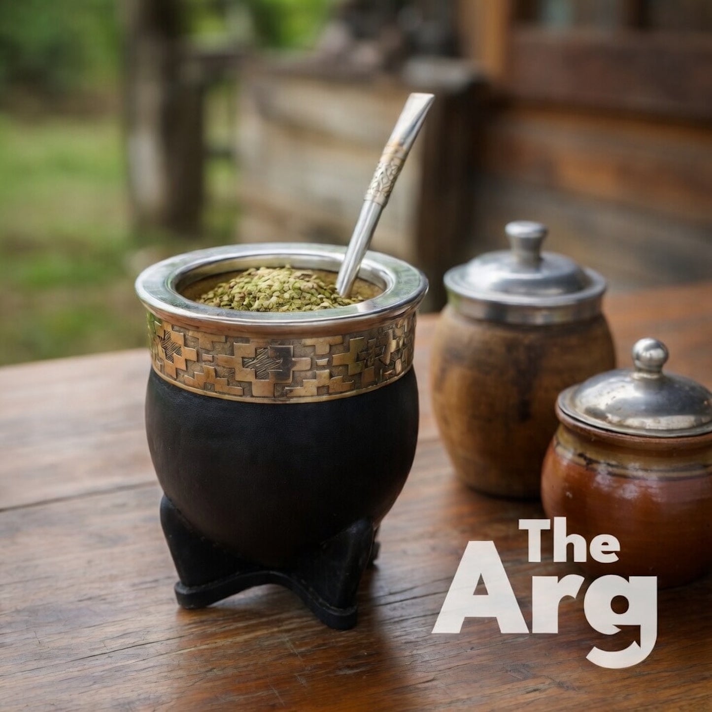 Imperial Pampa Black Leather Mate with Alpaca Rim & Steel Straw | Premium Argentine Gourd Set
