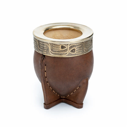 Imperial Norte Mate Cup Brown Leather with Alpaca Rim & Stainless Steel Straw Set