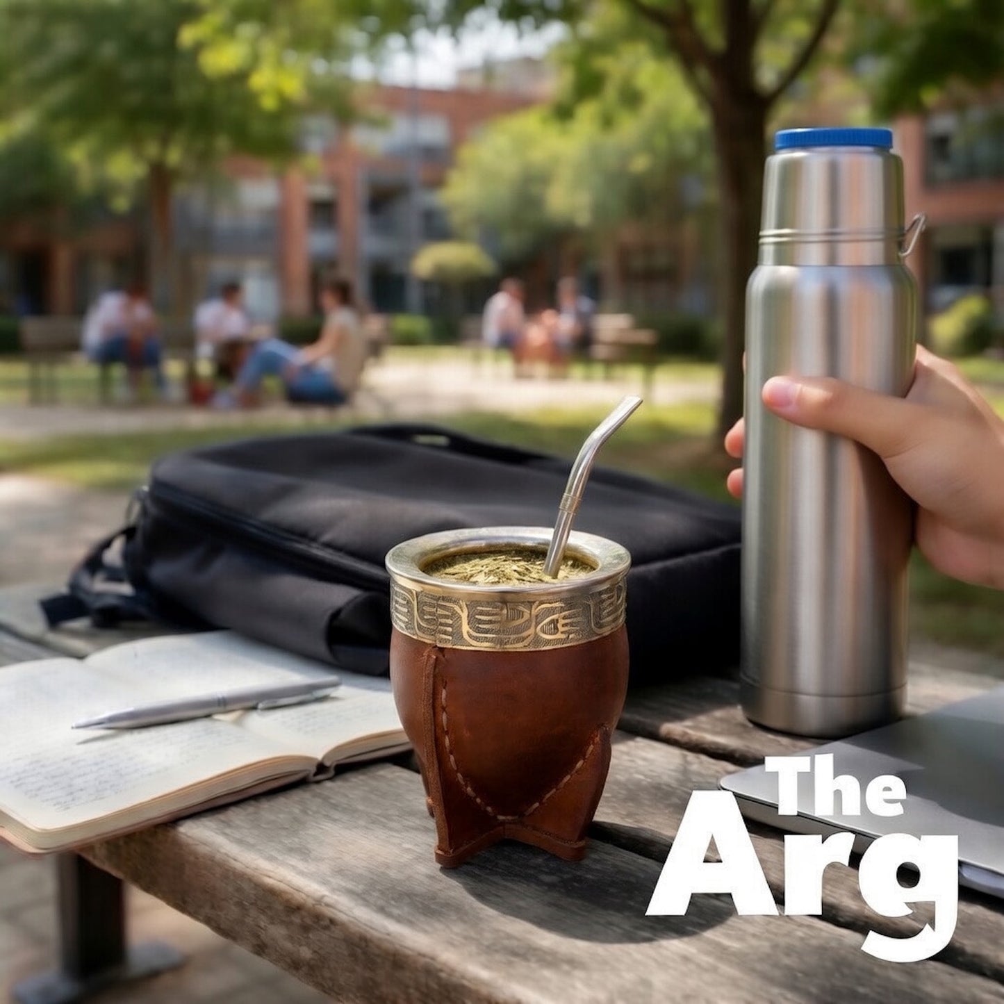 Imperial Norte Mate Cup Brown Leather with Alpaca Rim & Stainless Steel Straw Set
