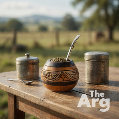 Hand-Carved Wooden Mate Gourd Cup with Straw | Traditional Argentine Mate Set