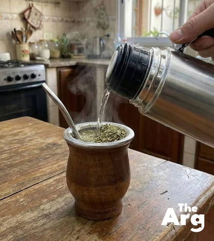 Mate Camionero Algarrobo Wood Gourd with Stainless Steel Rim &amp; Bombilla