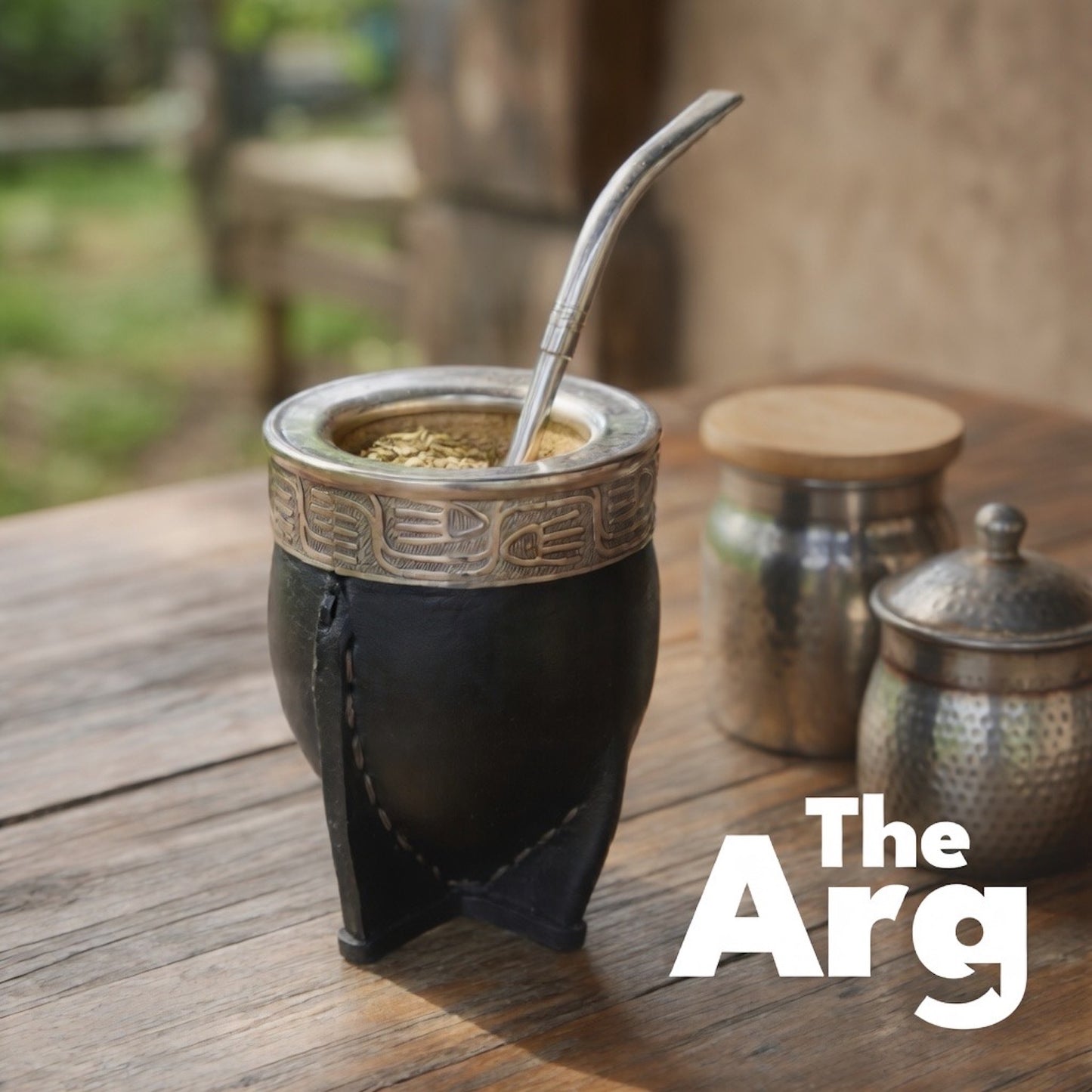 Imperial Norte Black Leather Mate with Alpaca & Steel Rim + Stainless Steel Pico de Loro Straw
