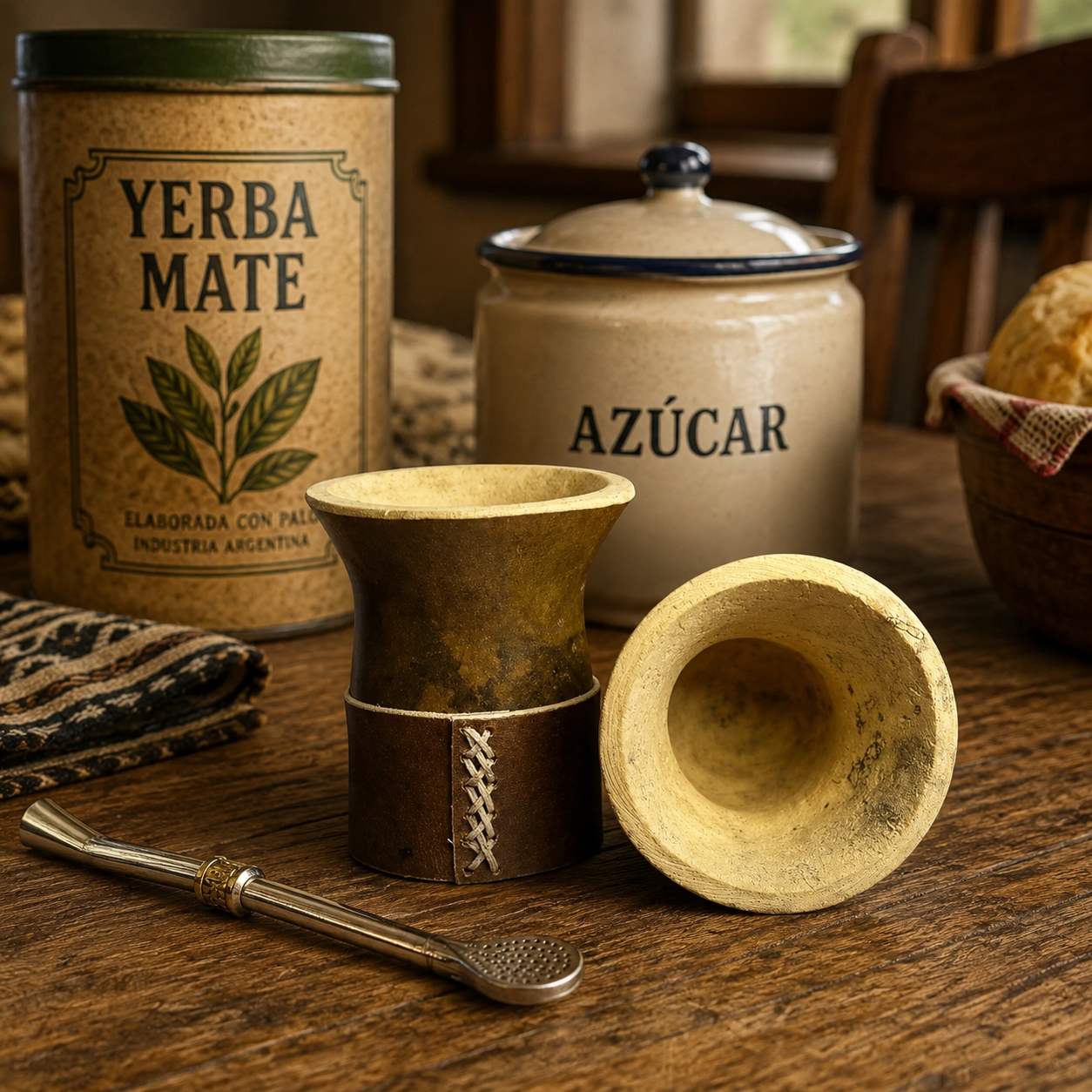 Natural Gourd Mate with Handcrafted Rustic Leather Base | Traditional Argentine Mate Cup