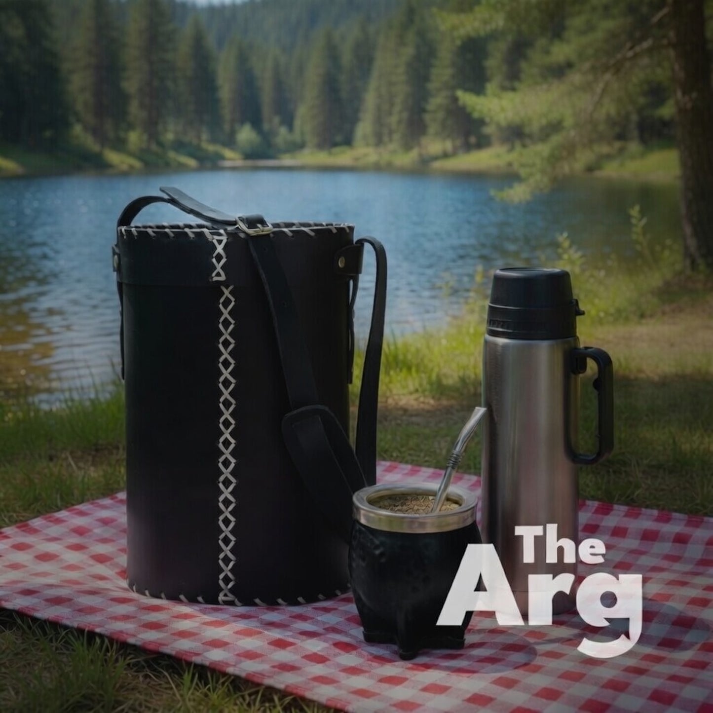 Black Leather Matera Bag | Yerba Mate Carry Bag for Gourd, Thermos & Accessories