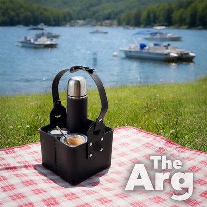 Black Leather Square Matera with Handle | Argentine Mate Carrier Bag
