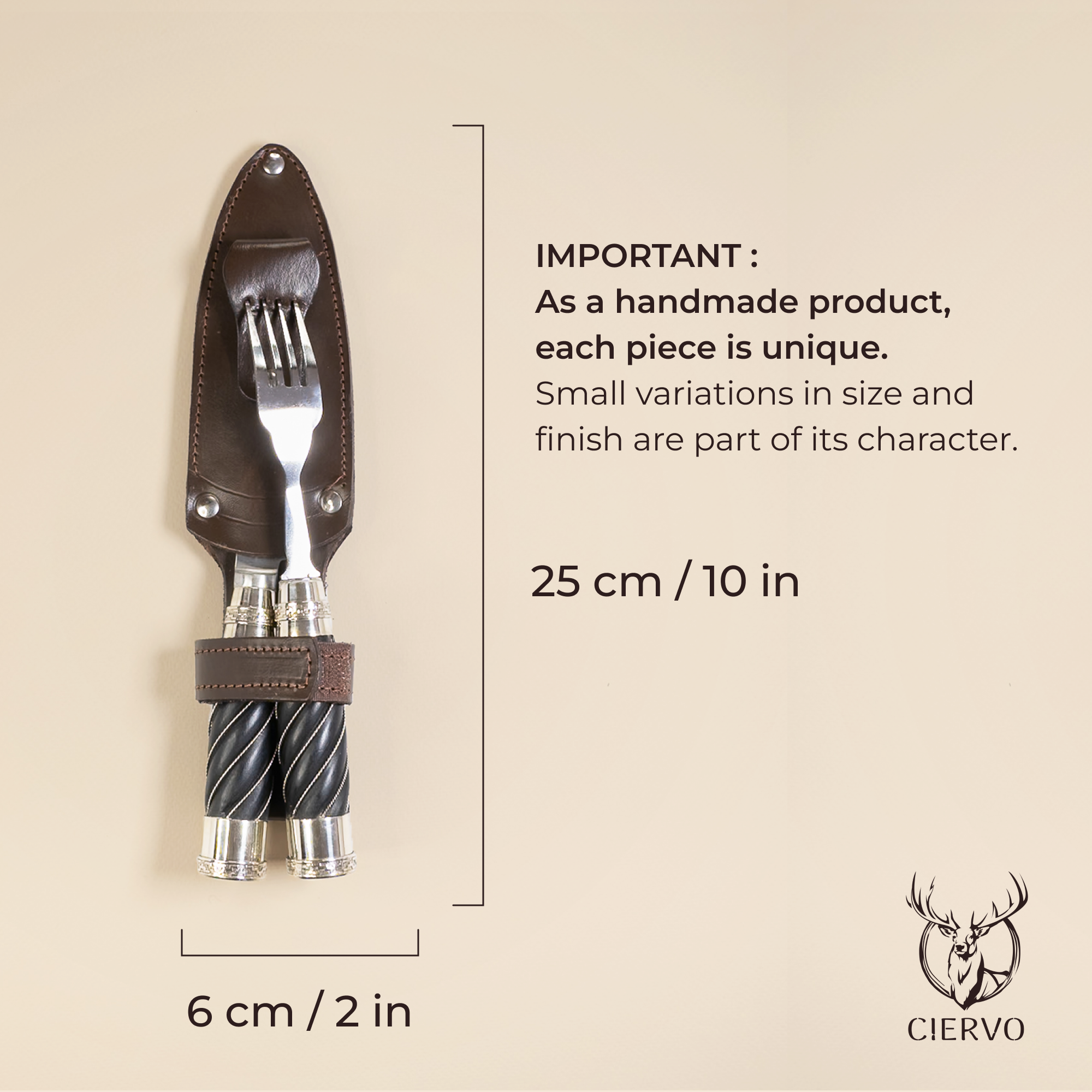 Stainless Steel Picnic Set with Glossy Black Fluted Wood Handle and Double Alpaca