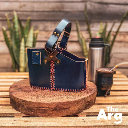 Blue Leather Mate Bag | Handcrafted Argentine Mate Carrier
