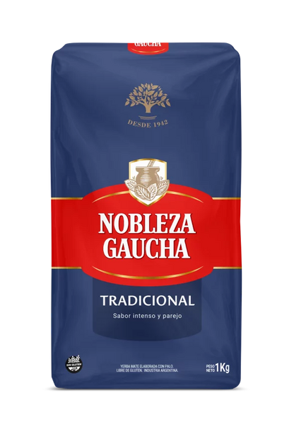 Yerba Mate Nobleza Gaucha Traditional 1kg, classic Argentine yerba mate offering a rich and smooth taste, perfect for long-lasting mate sessions.