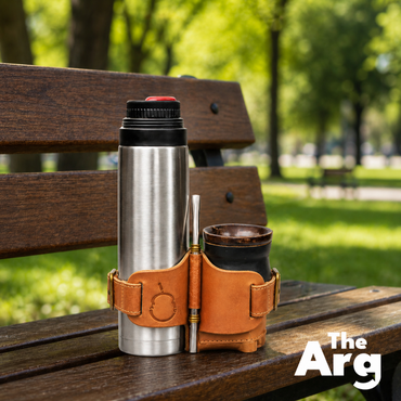 Natural Leather Thermos & Mate Holder Set | Handmade Argentine Mate Carrier
