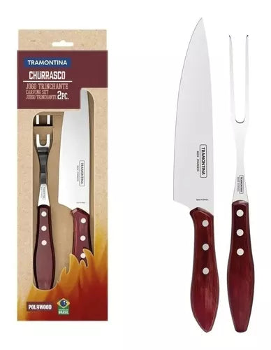 Stainless Steel and Wood Knife and Fork Set - Tramontina Polywood Asado.