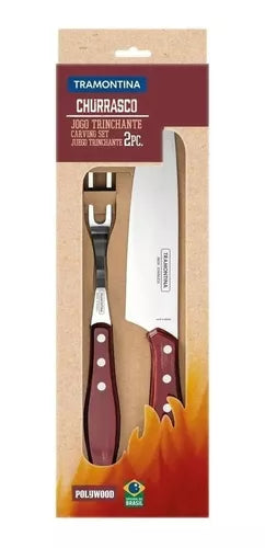 Stainless Steel and Wood Knife and Fork Set - Tramontina Polywood Asado.