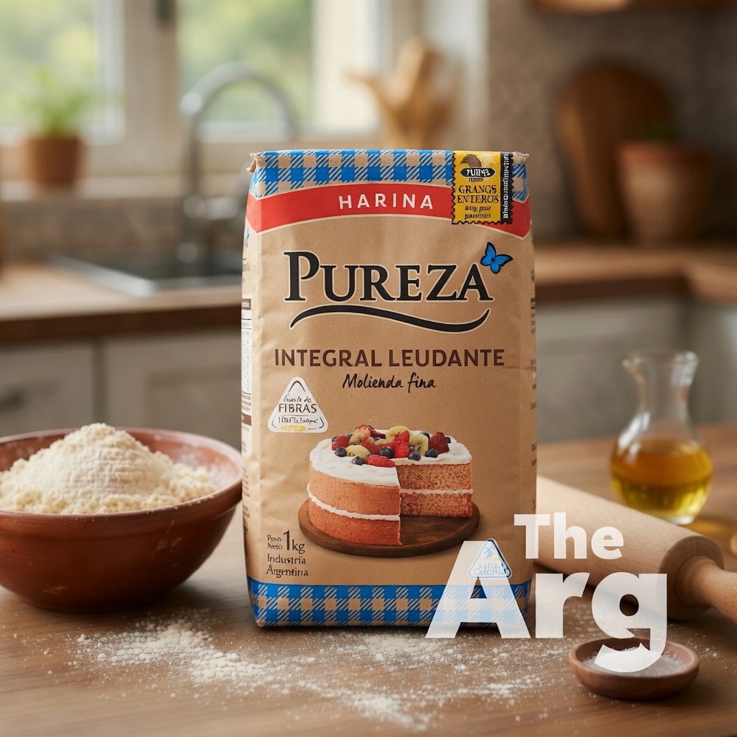 Pureza Whole Wheat Self-Rising Flour Fine Grind 1kg | Argentine Stone Milled Flour