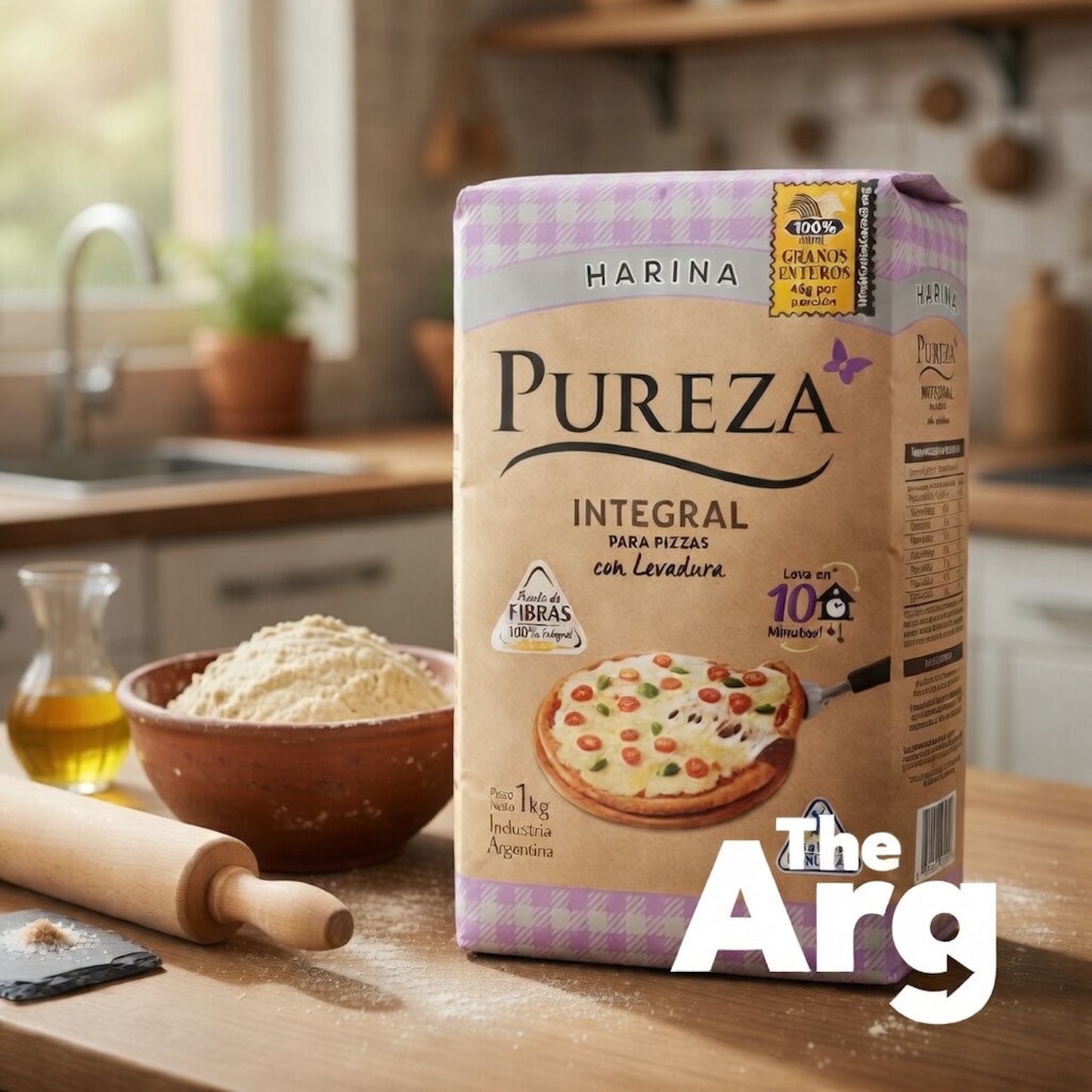 Pureza Whole Wheat Pizza Flour with Yeast 1kg | Argentine Integral Flour Mix