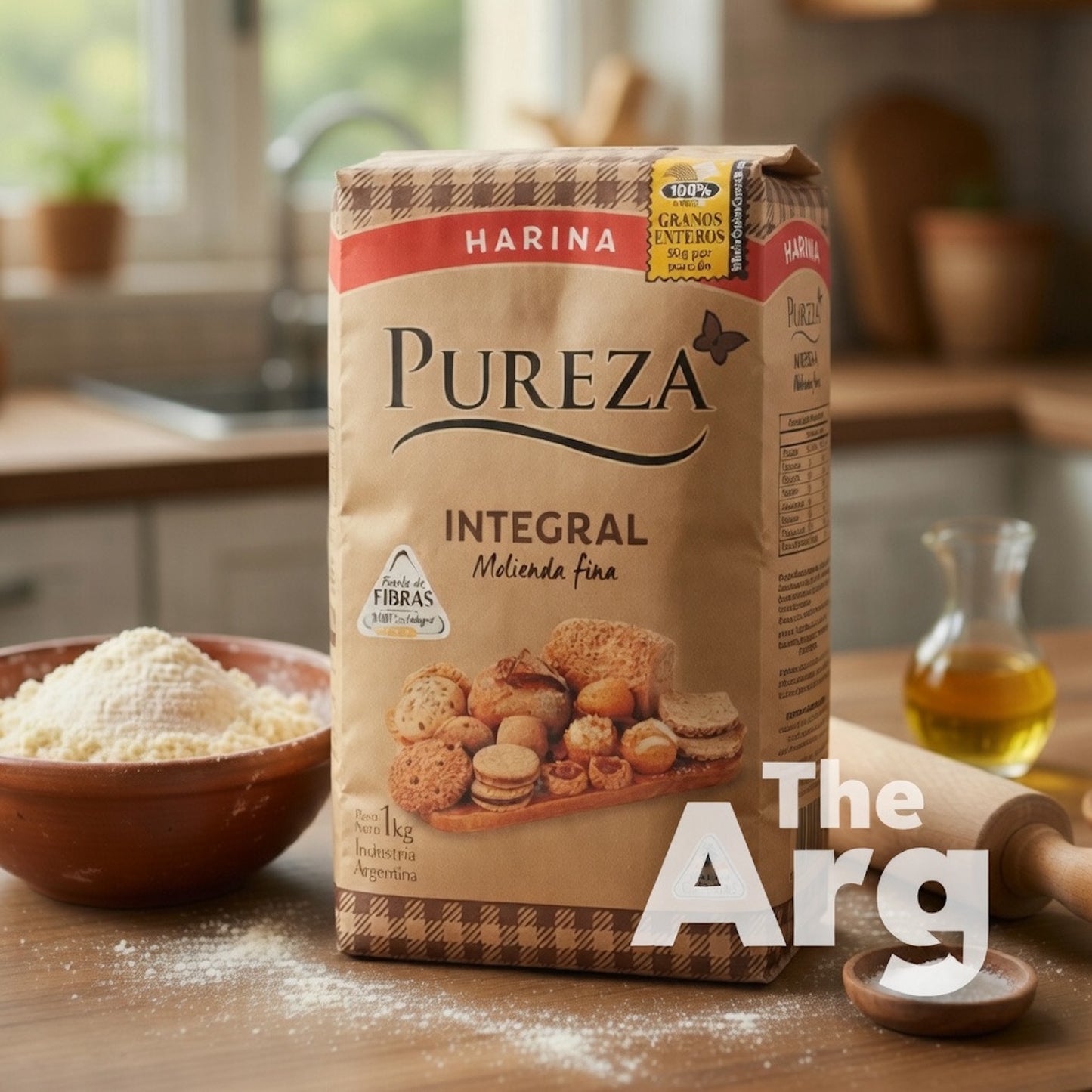 Pureza 100% Whole Wheat Flour Fine Grind 1kg | Stone Milled Argentine Flour