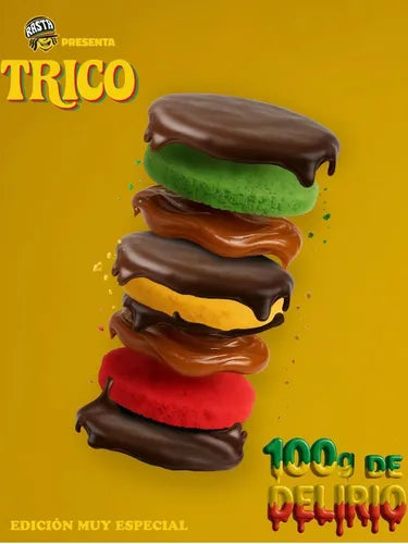 Rasta Trico Triple Alfajor – Dark Chocolate Covered Cornstarch Filled with Dulce de Leche (Box of 14u.)