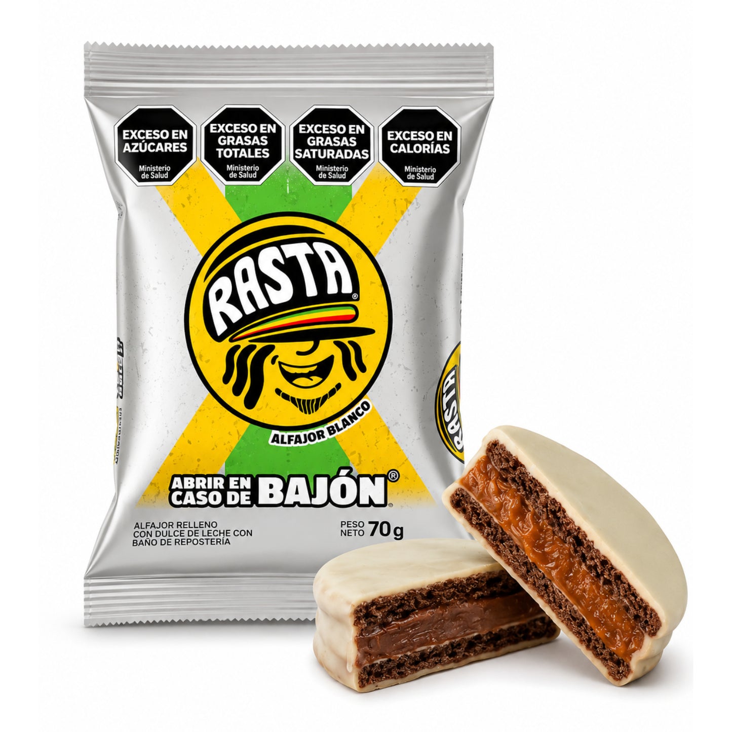 Alfajor Rasta White Chocolate with Dulce de Leche 70 g / 2.46 oz | Argentine Alfajor Cookie