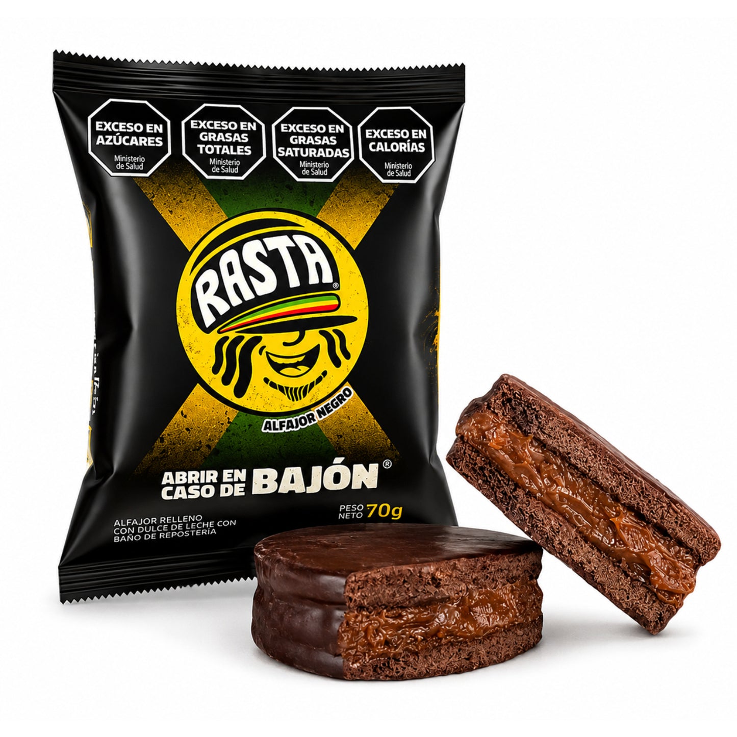 Alfajor Rasta Milk Chocolate with Dulce de Leche 70 g / 2.4 oz
