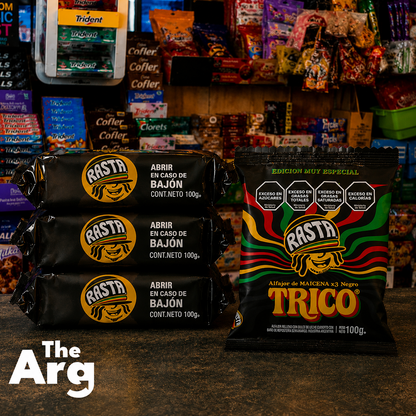 Rasta Trico Triple Alfajor Dark Chocolate Covered with Dulce de Leche Filling Box of 14 Units