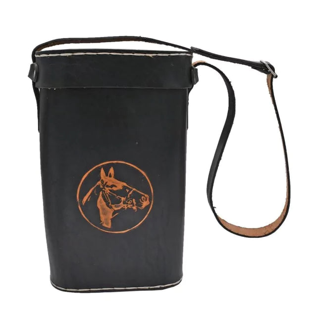 SOR Black Leather Mate Bag Thermos Holder With Horse Motif