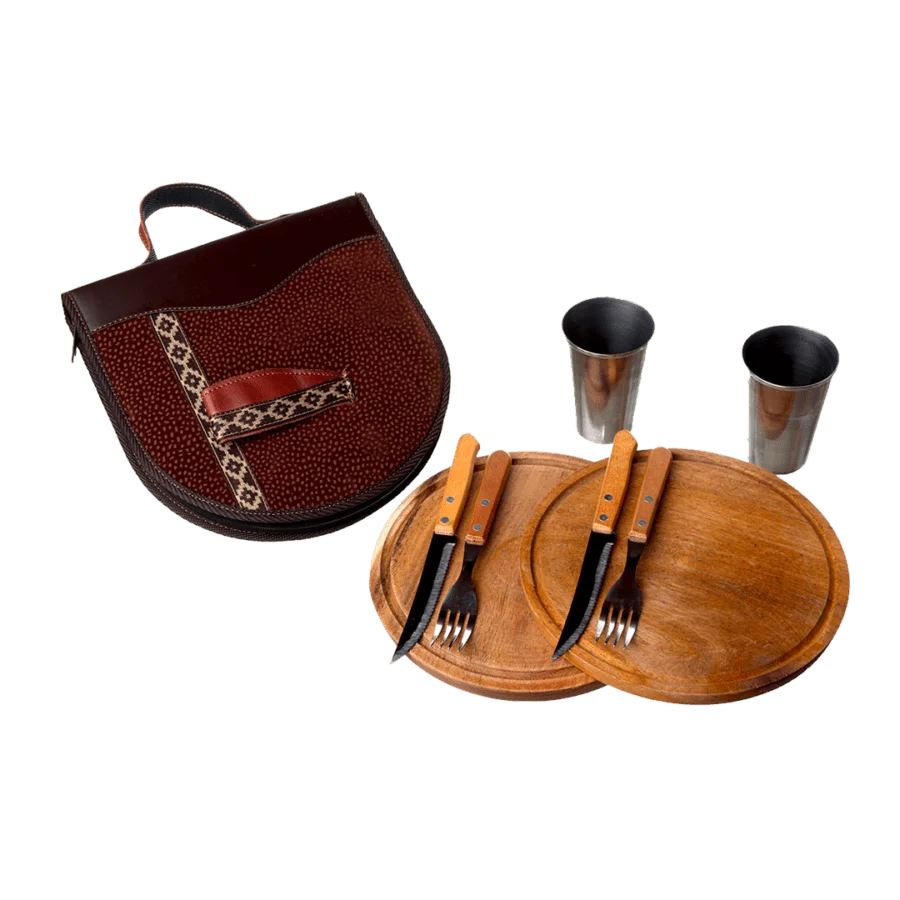 BBQ Set Double Case - Brown Leather