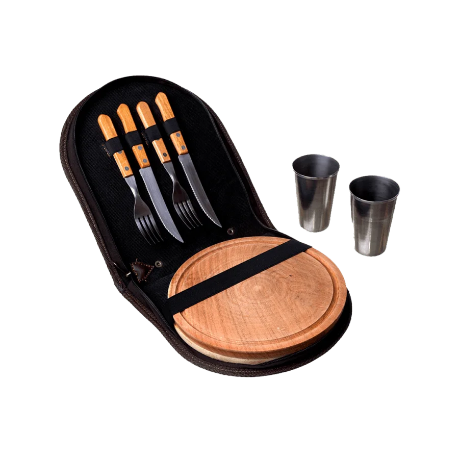 BBQ Set Double Case - Brown Leather