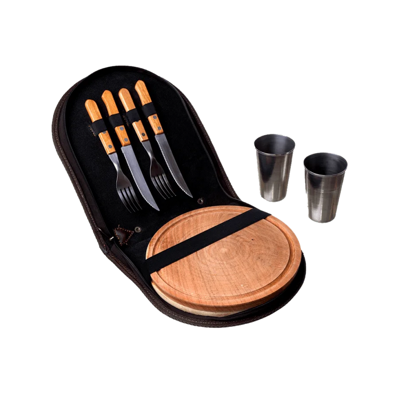 BBQ Set Double Case - Brown Leather