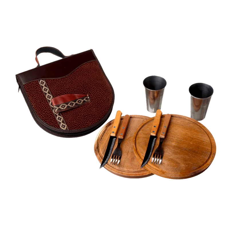 BBQ Set Double Case - Brown Leather