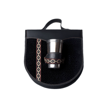 Estuche doble para barbacoa, de piel negra