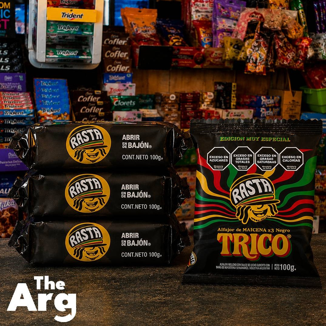 Rasta Trico Triple Alfajor Dark Chocolate Covered with Dulce de Leche Filling Box of 14 Units