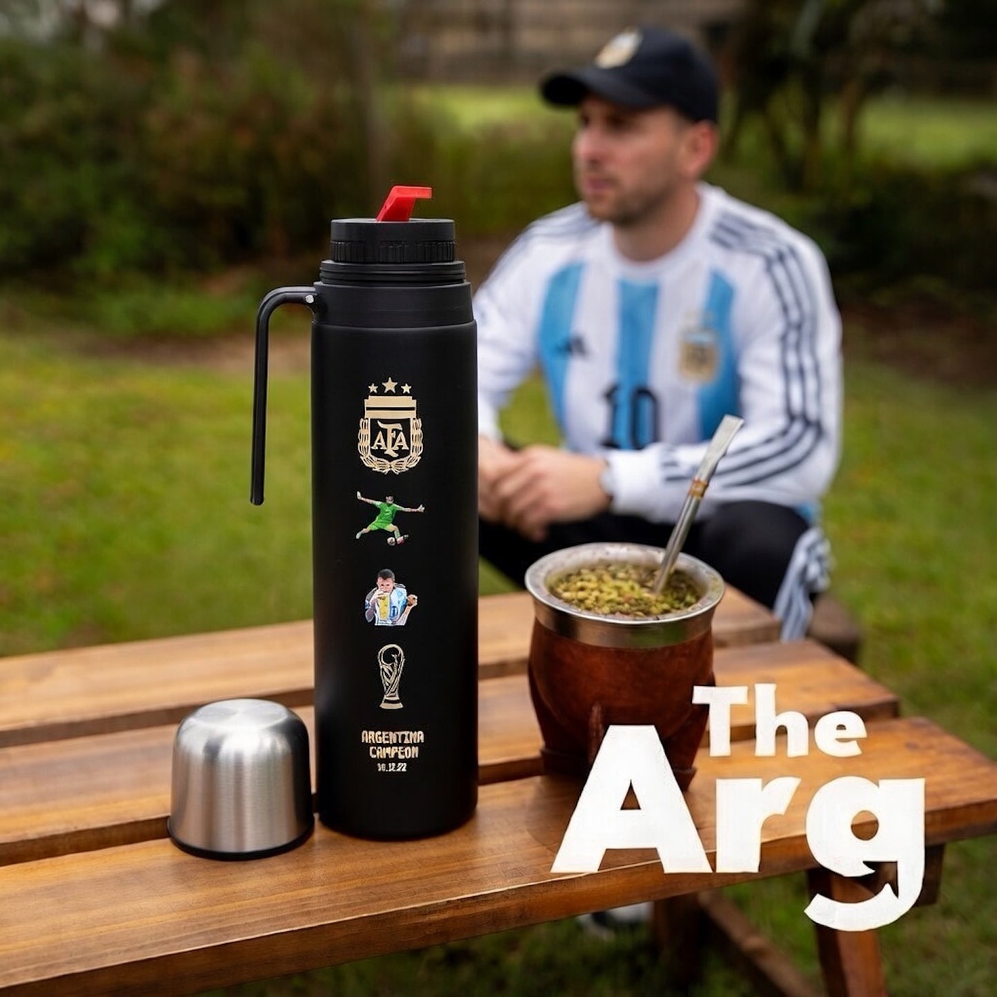 Black Steel Thermos with Half-Handle | Messi & Dibu Design