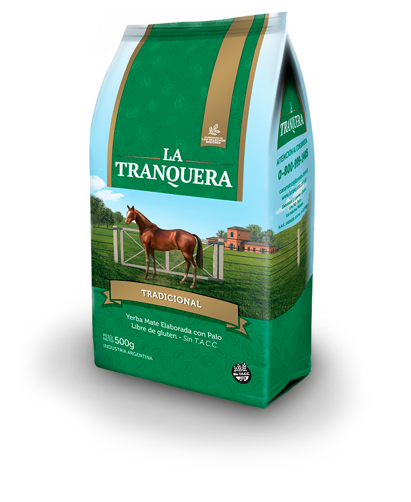 Package of Yerba Mate La Tranquera Tradicional 500g, an authentic Argentine mate with bold flavor, perfect for traditional rituals.