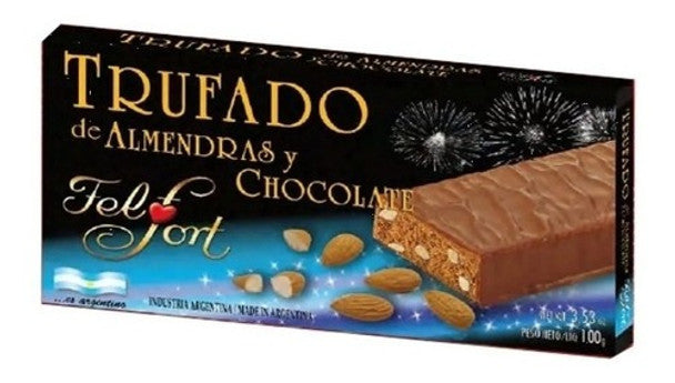 "Felfort Almond & Chocolate Truffle 100g, a classic holiday treat blending chocolate and roasted almonds."