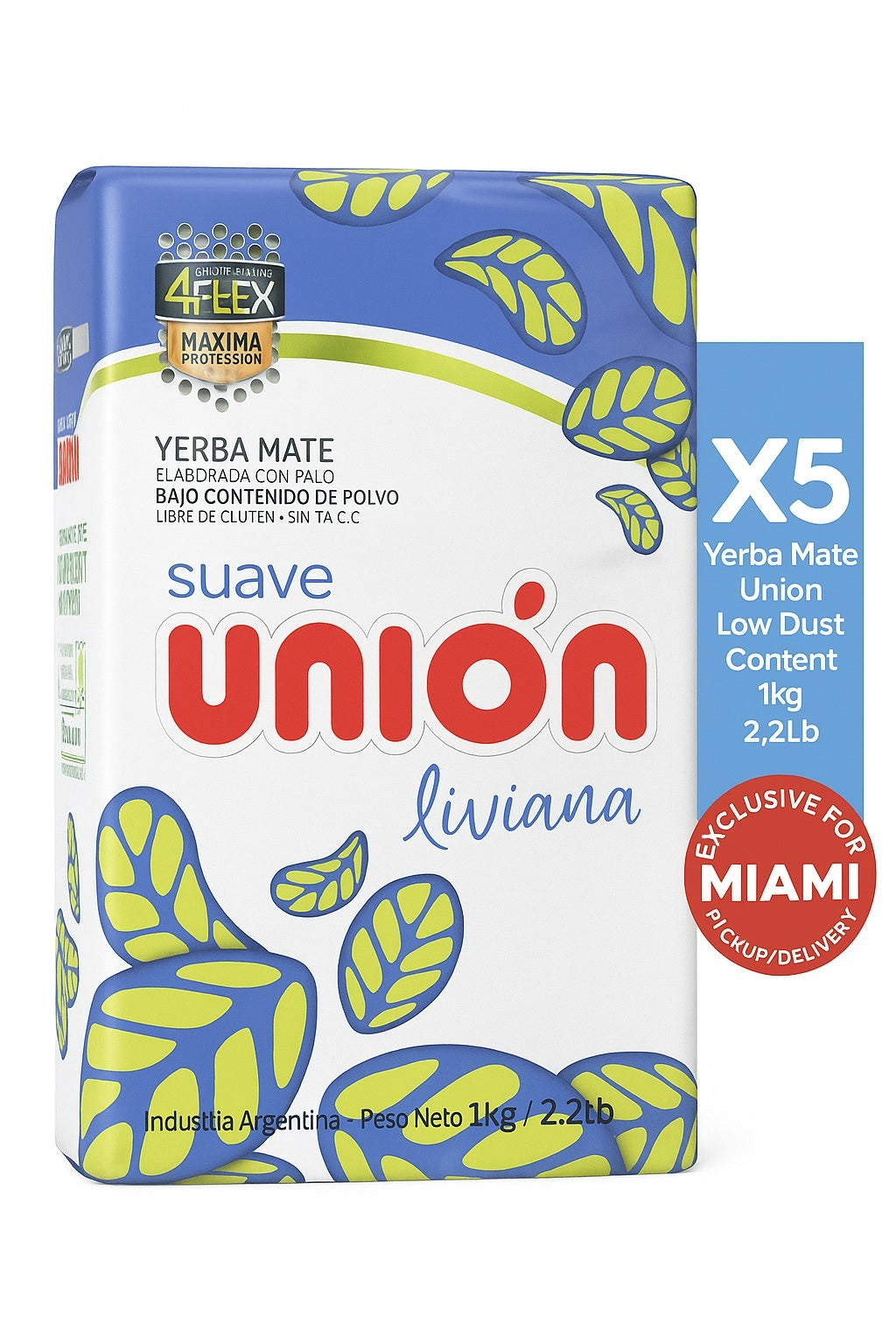 Unión Yerba Mate Low Dust Content 1kg / 2.2 lb (5 Units Pack)