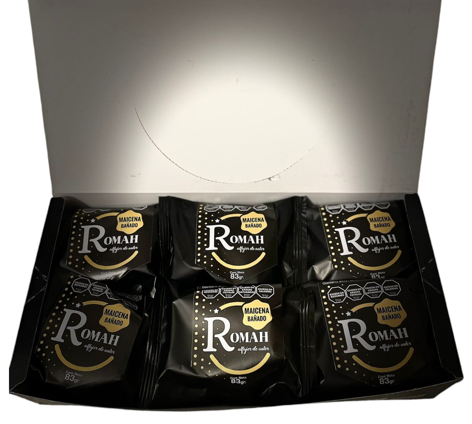 Romah - Cornstarch Alfajor Covered in Dark Chocolate Fill With Dulce de Leche 12u. 1000g/2.20lb.