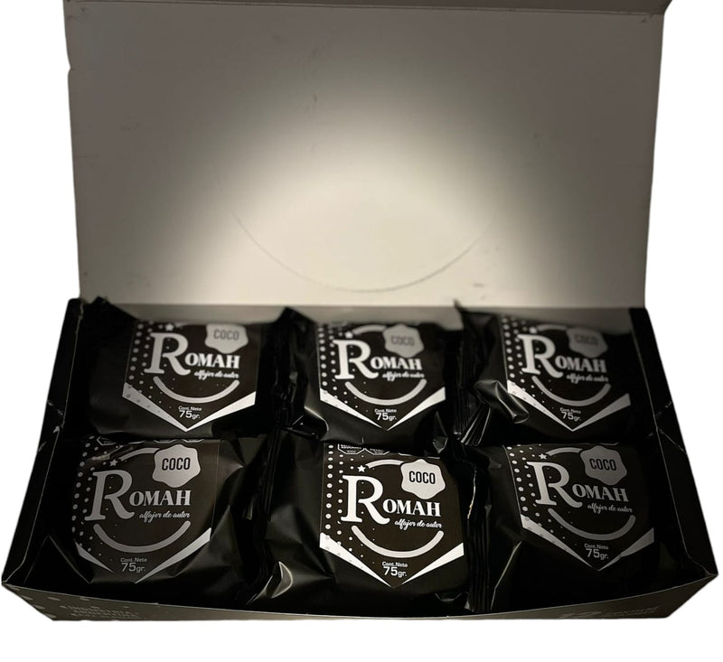 Romah - White Chocolate Alfajor with Shredded Coconut Filled with Dulce de Leche 12u. 900g/1.98lbb