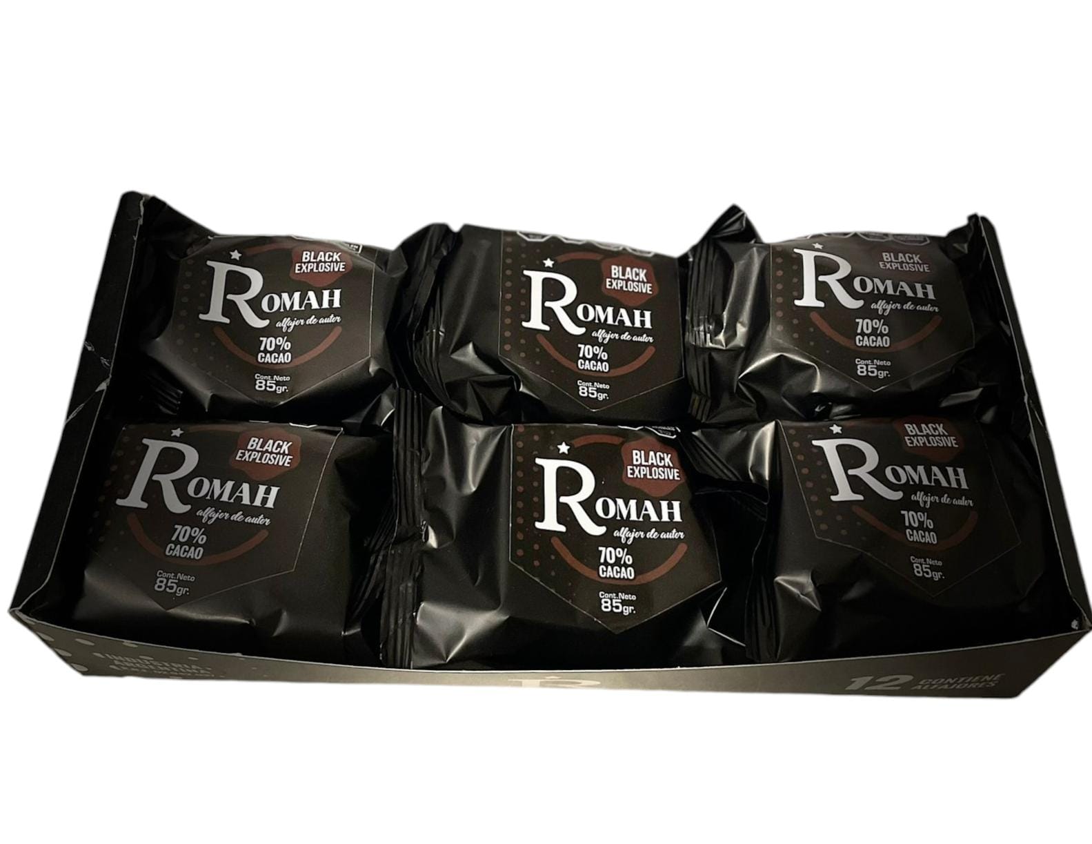 Romah - Dark Chocolate Alfajor 70% Cocoa Fill With Dulce de Leche 12u. 1020g/2.24lb