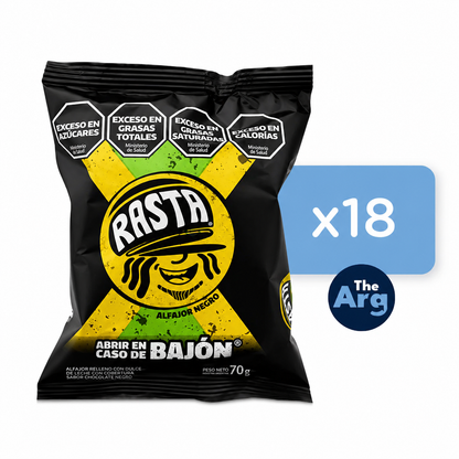 Rasta Milk Chocolate Alfajor Box (18 Units) | Dulce de Leche Filled Argentine Cookies 70g Each
