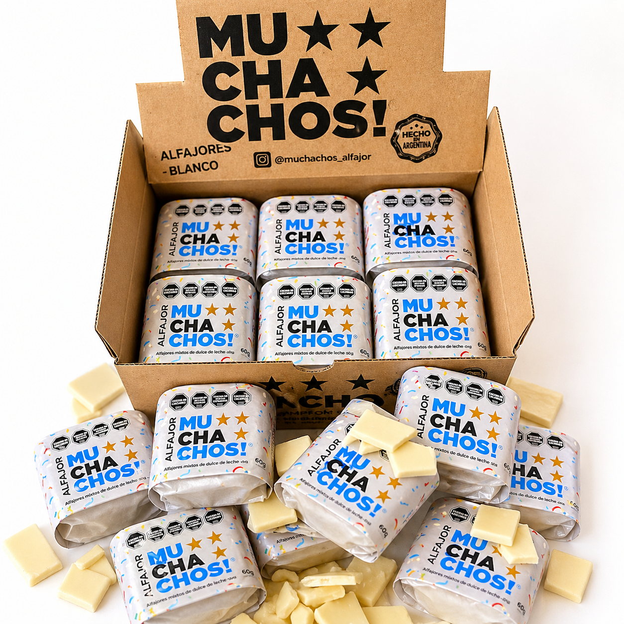 Muchachos White Chocolate Alfajores Box of 12 – Argentine Dulce de Leche Cookies 720 g
